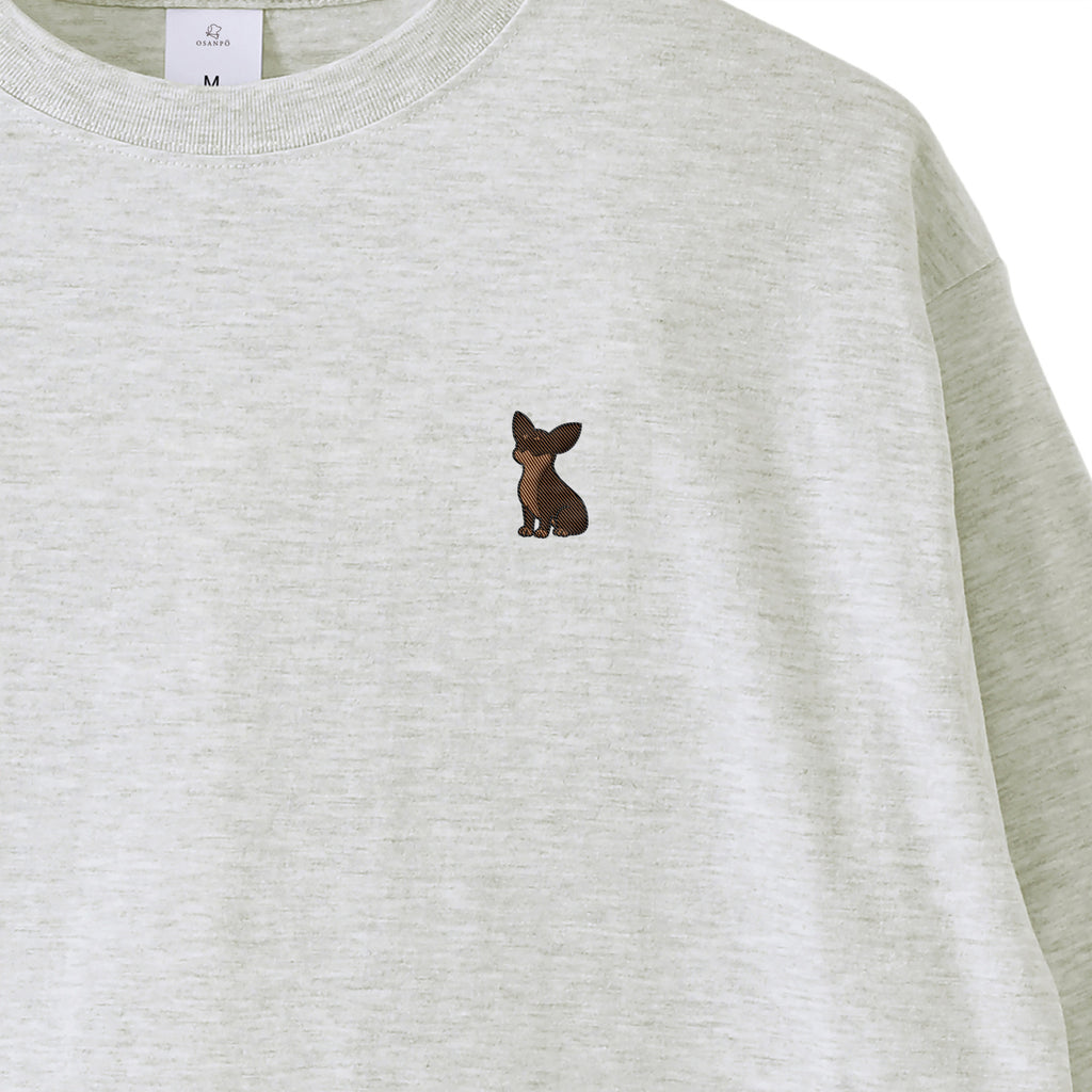 ロングスリーブTシャツ薄手 刺繍 "チワワ チョコタン" ash image