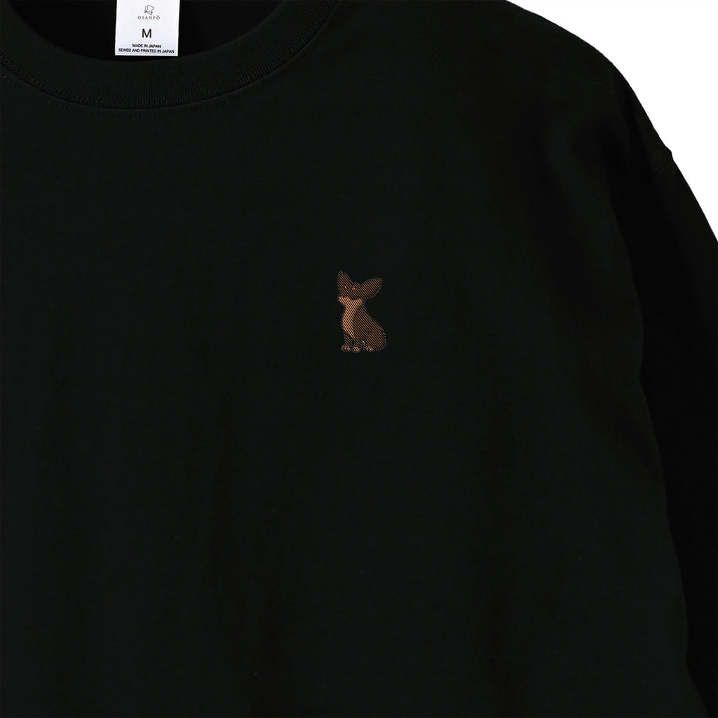 ロングスリーブTシャツ薄手 刺繍 "チワワ チョコタン" black image