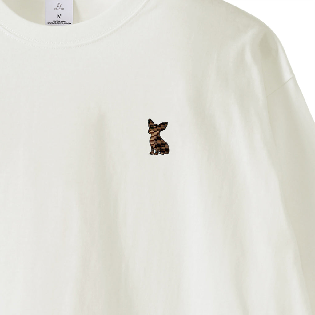 ロングスリーブTシャツ薄手 刺繍 "チワワ チョコタン" white image