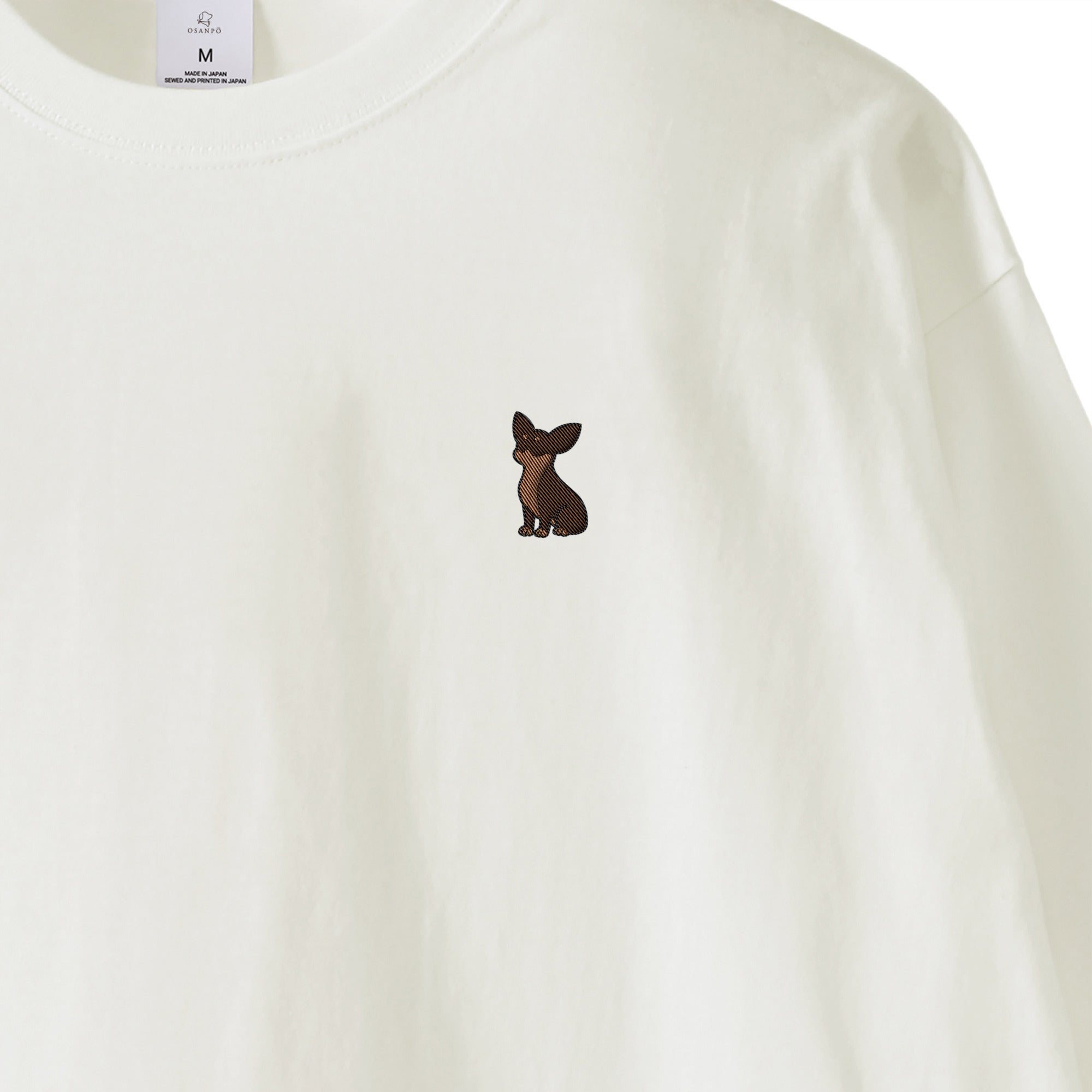 ロングスリーブTシャツ薄手 刺繍 "チワワ チョコタン" white image