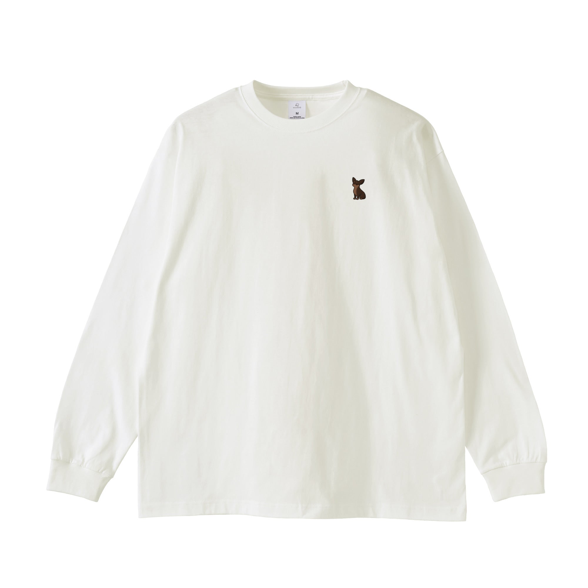 ロングスリーブTシャツ薄手 刺繍 "チワワ チョコタン" white image