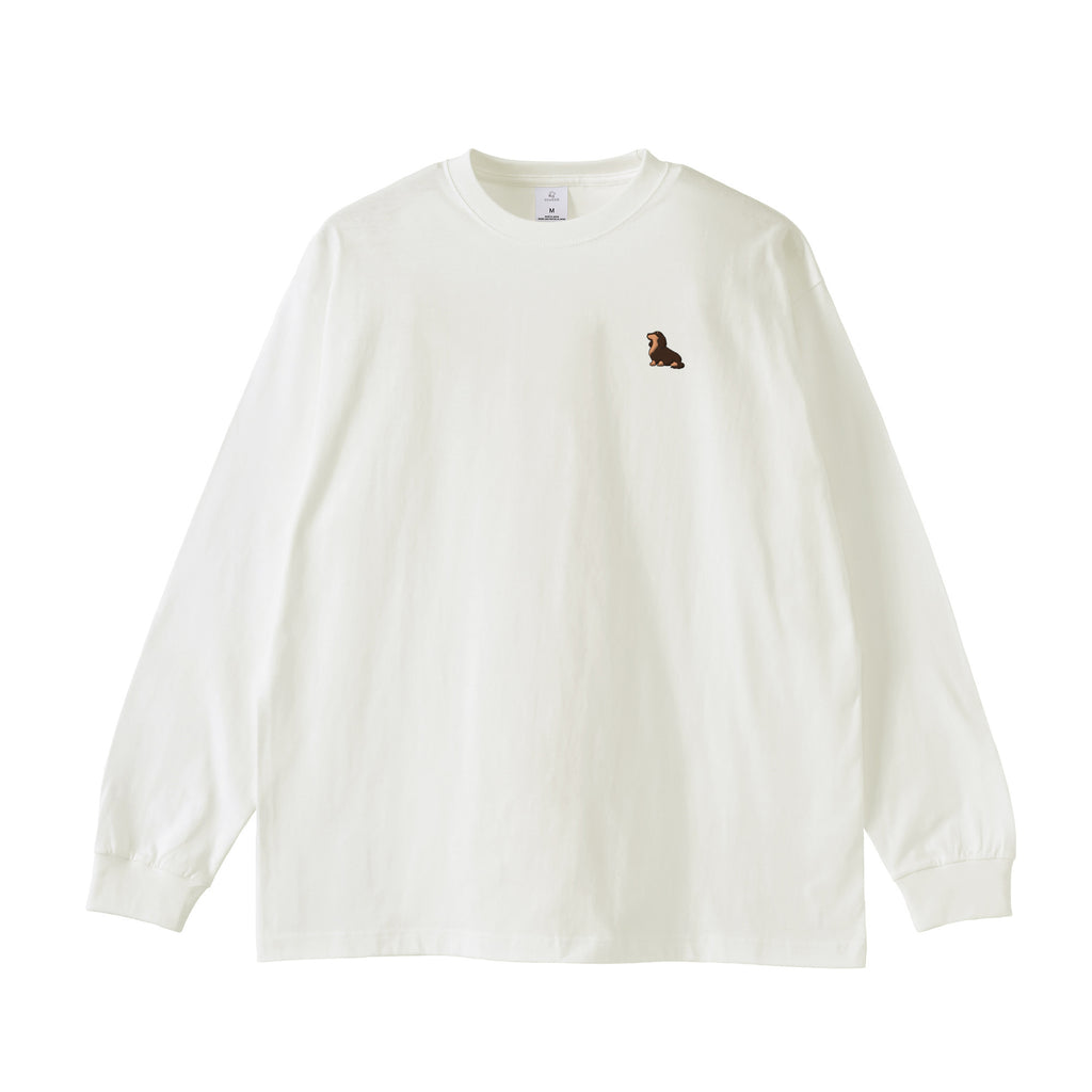 ロングスリーブTシャツ薄手 刺繍 "ダックス チョコタン" white image