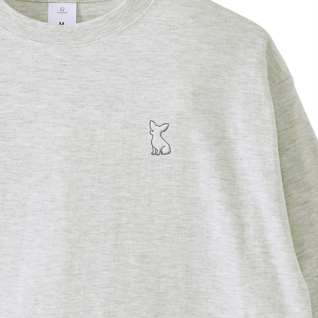 ロングスリーブTシャツ 薄手 刺繍  "チワワ ホワイト" ash image