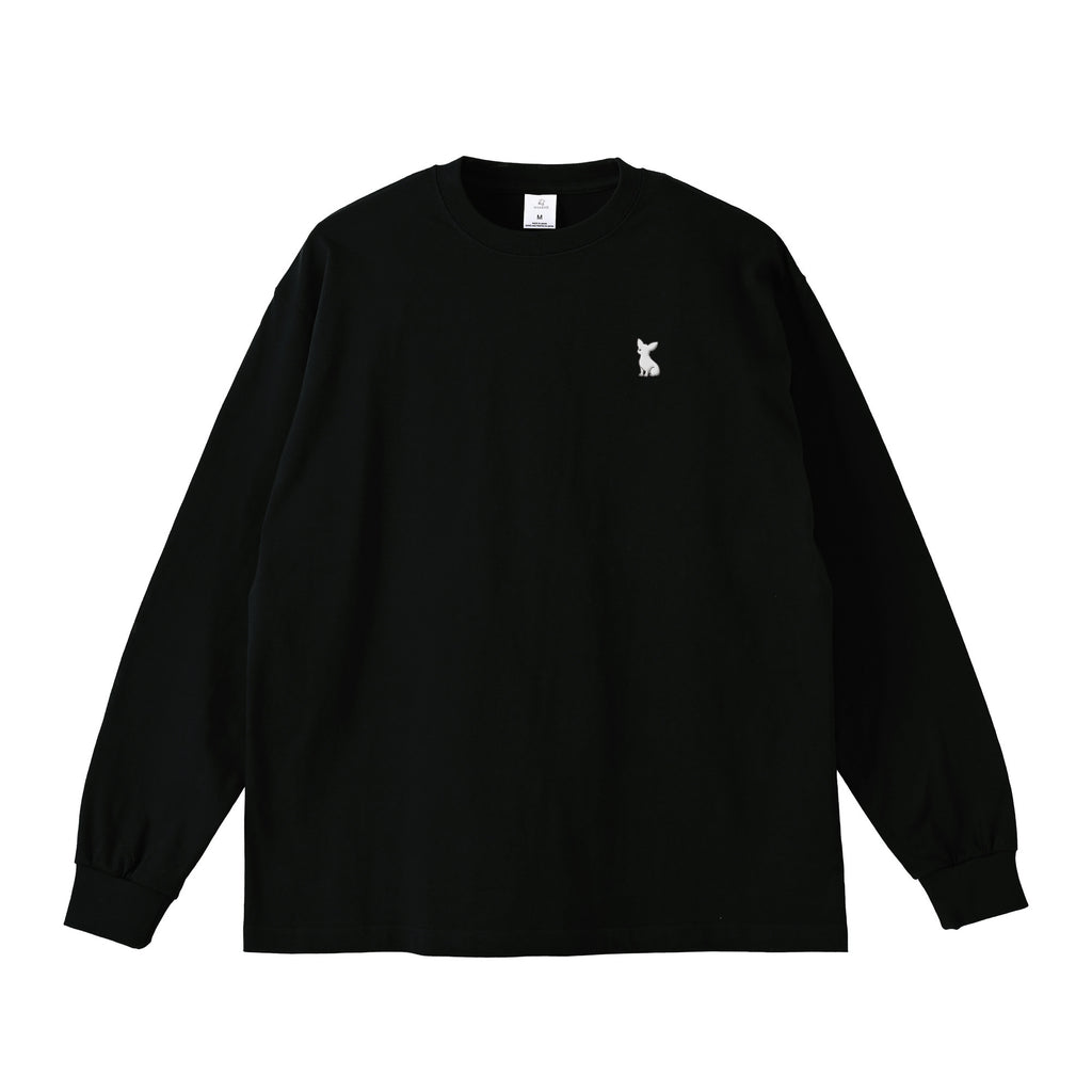 ロングスリーブTシャツ 薄手 刺繍  "チワワ ホワイト" black image