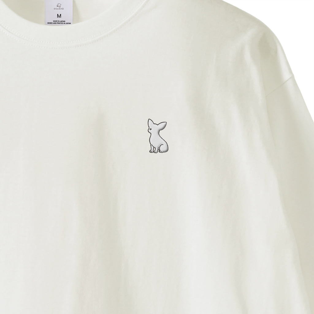 ロングスリーブTシャツ 薄手 刺繍  "チワワ ホワイト" white image