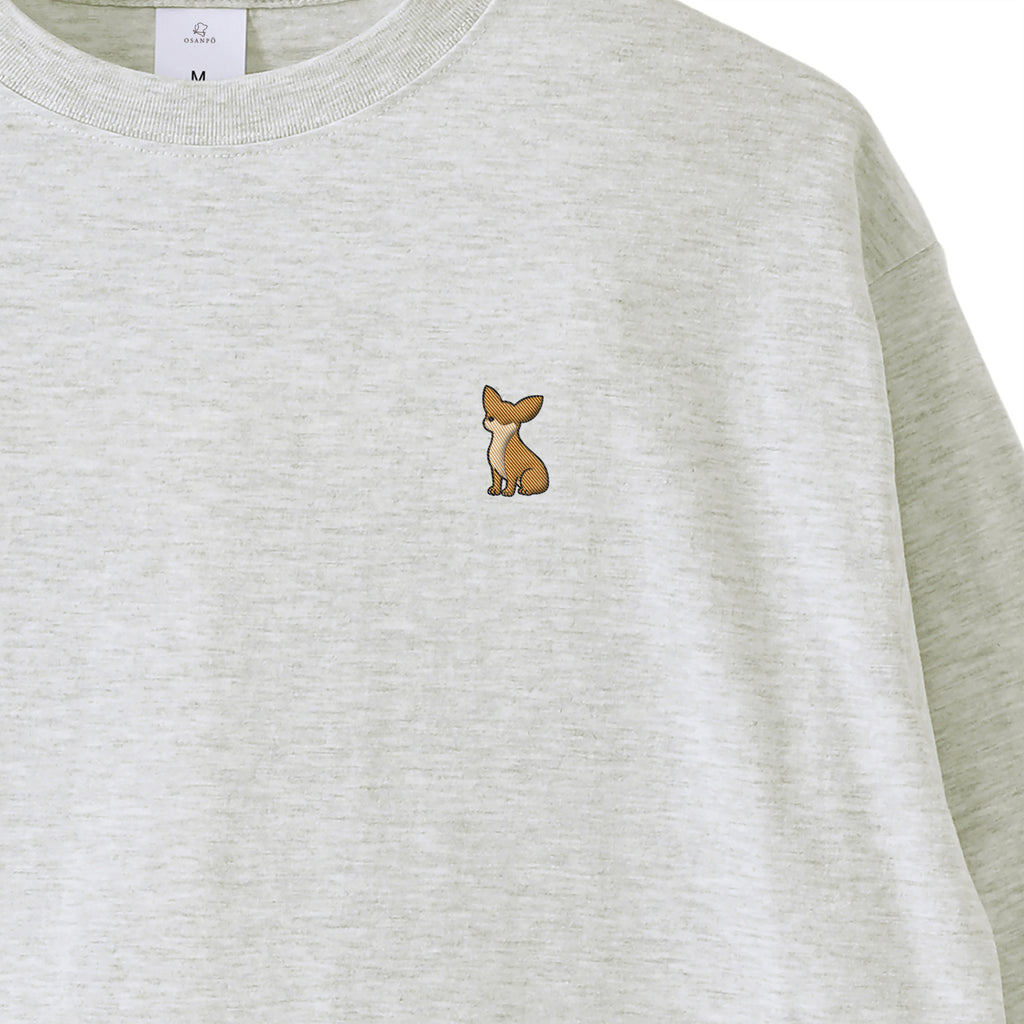 ロングスリーブTシャツ 薄手 刺繍 "チワワ レッド" ash image