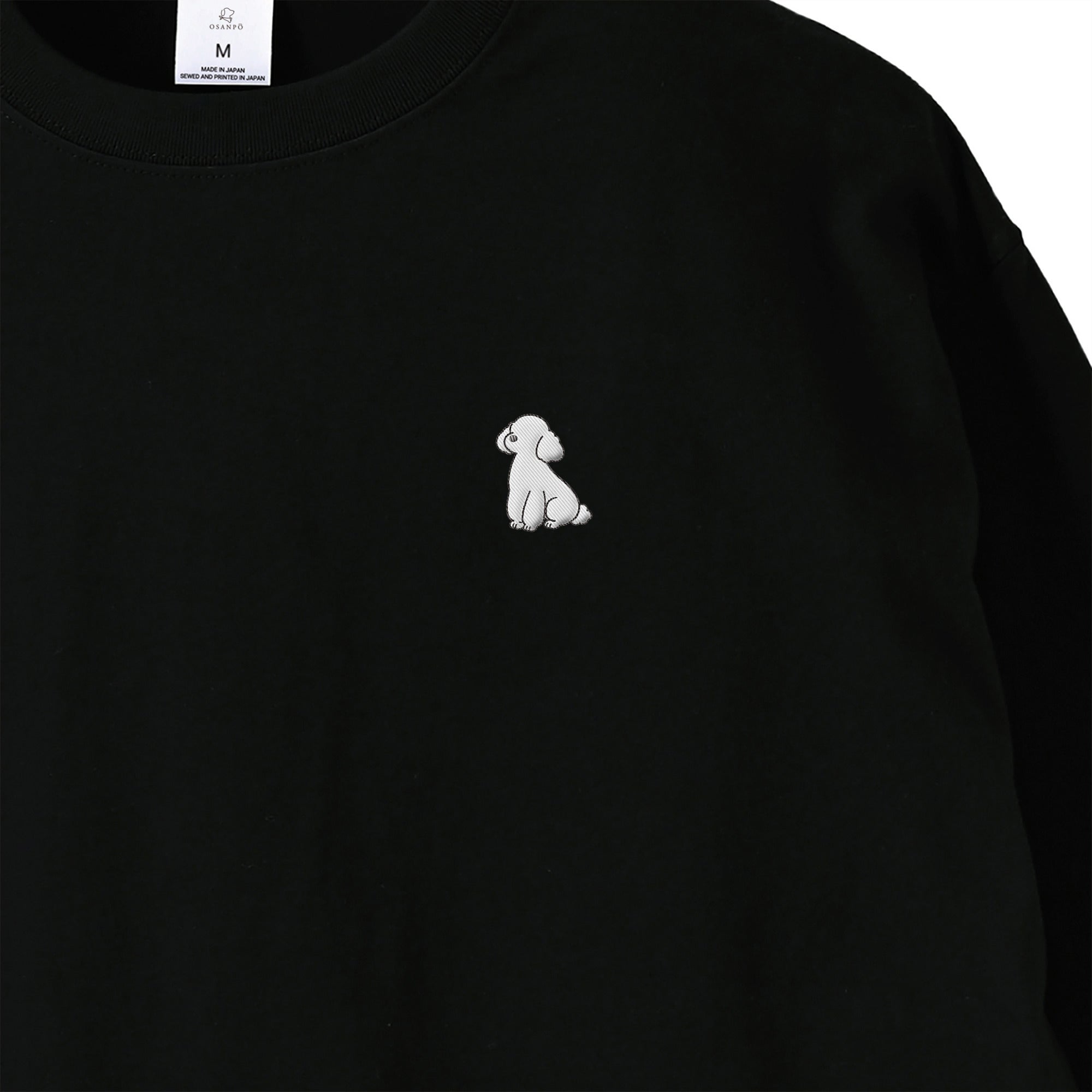 ロングスリーブTシャツ 薄手 刺繍 "トイプードル ホワイト" black image