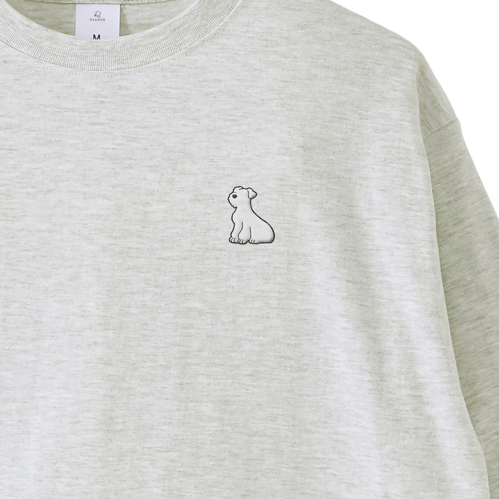 ロングスリーブTシャツ 薄手 刺繍 "シュナウザー ホワイト" ash image