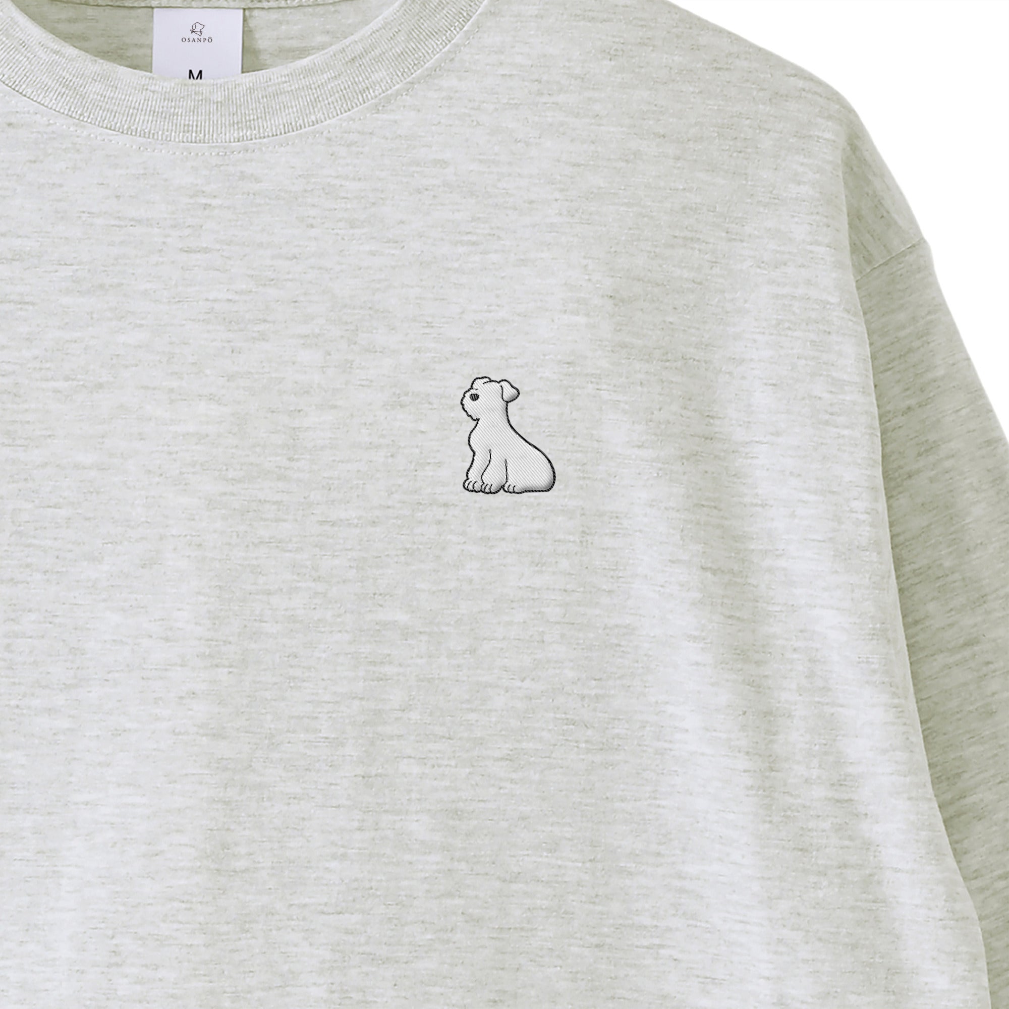 ロングスリーブTシャツ 薄手 刺繍 "シュナウザー ホワイト" ash image