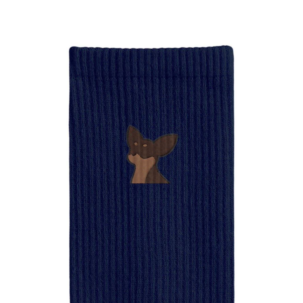 リブソックス ワンポイント刺繍 "チワワ チョコタン" navy image