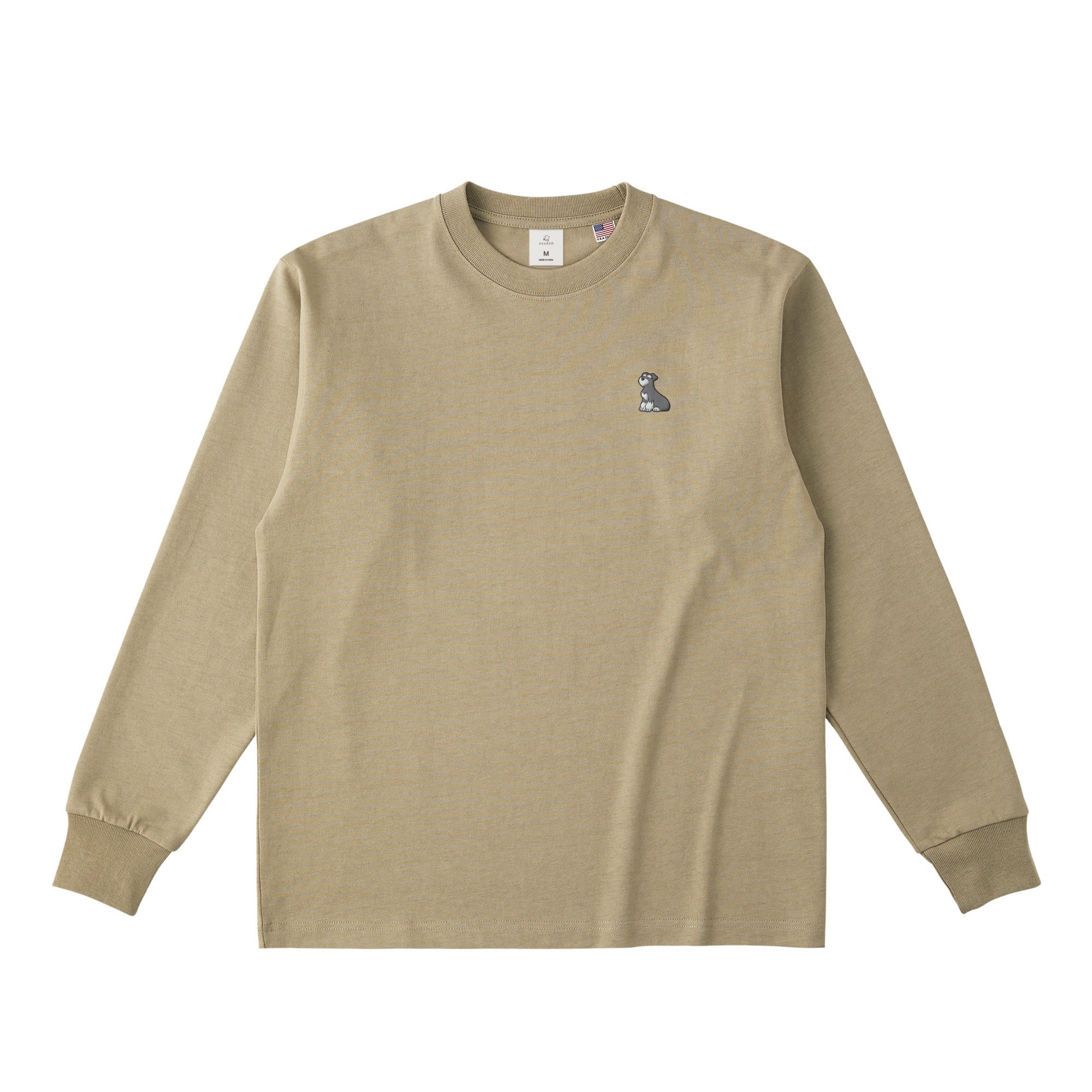 ロングスリーブTシャツ 厚手 ワンポイント刺繍 "シュナウザー ソルト&ペッパー" dull-sand image