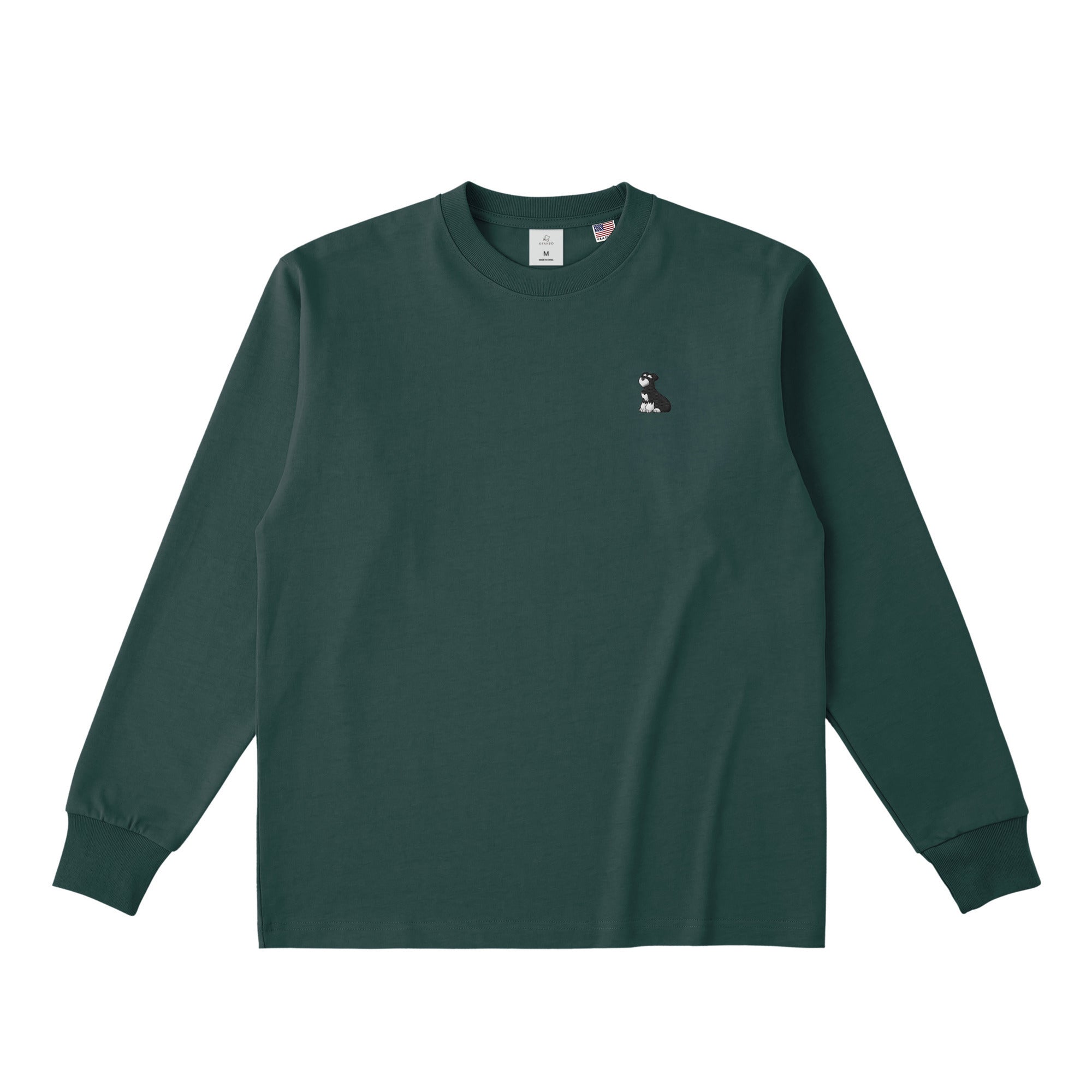 ロングスリーブTシャツ 厚手 ワンポイント刺繍 "シュナウザー ブラック&シルバー# dark-green image