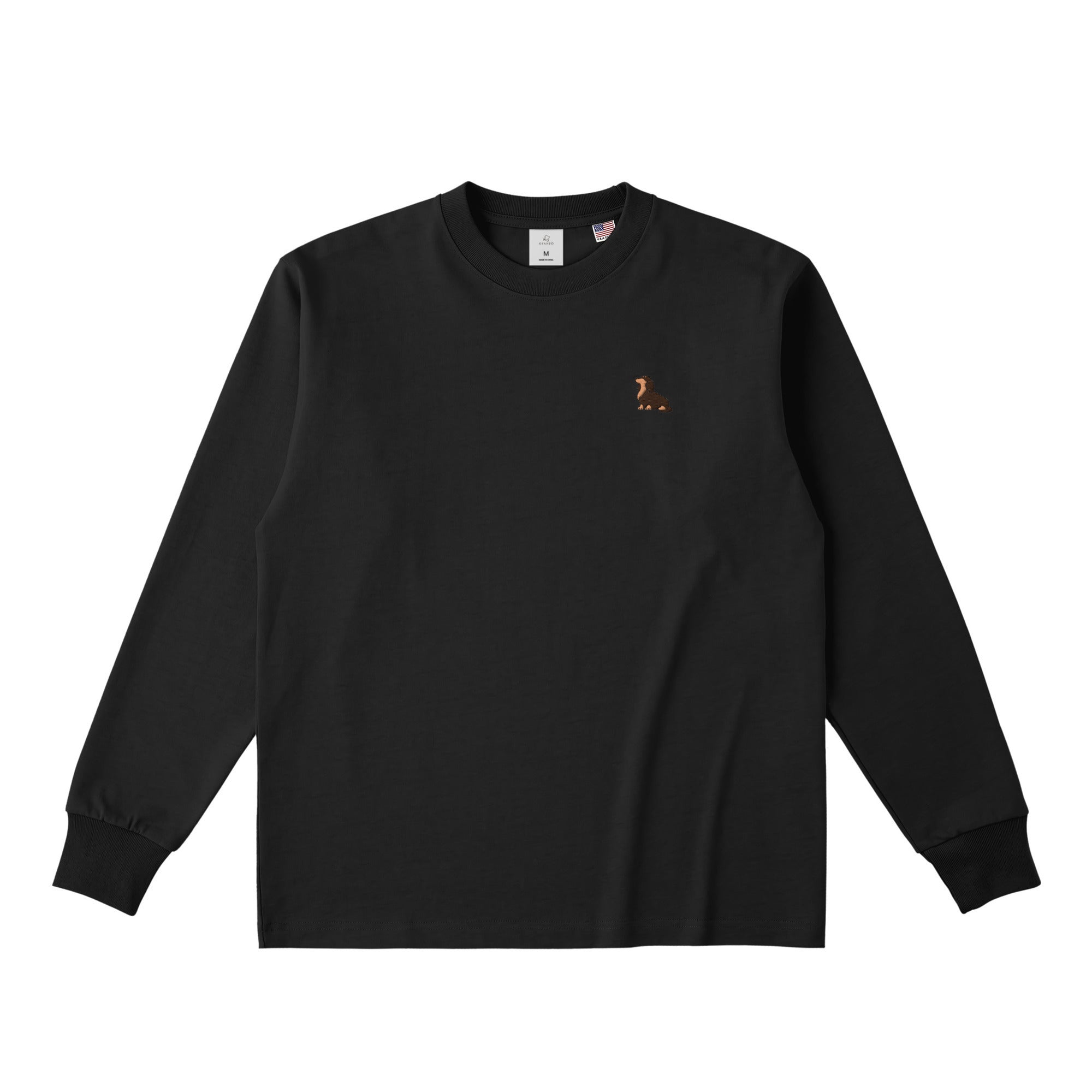 ロングスリーブTシャツ 厚手 ワンポイント刺繍 "ダックス チョコタン" deep-black image