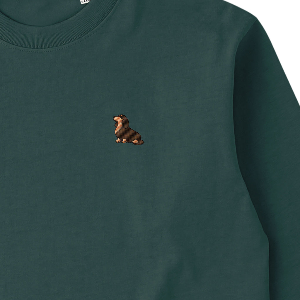 ロングスリーブTシャツ 厚手 ワンポイント刺繍 "ダックス チョコタン" dark-green image