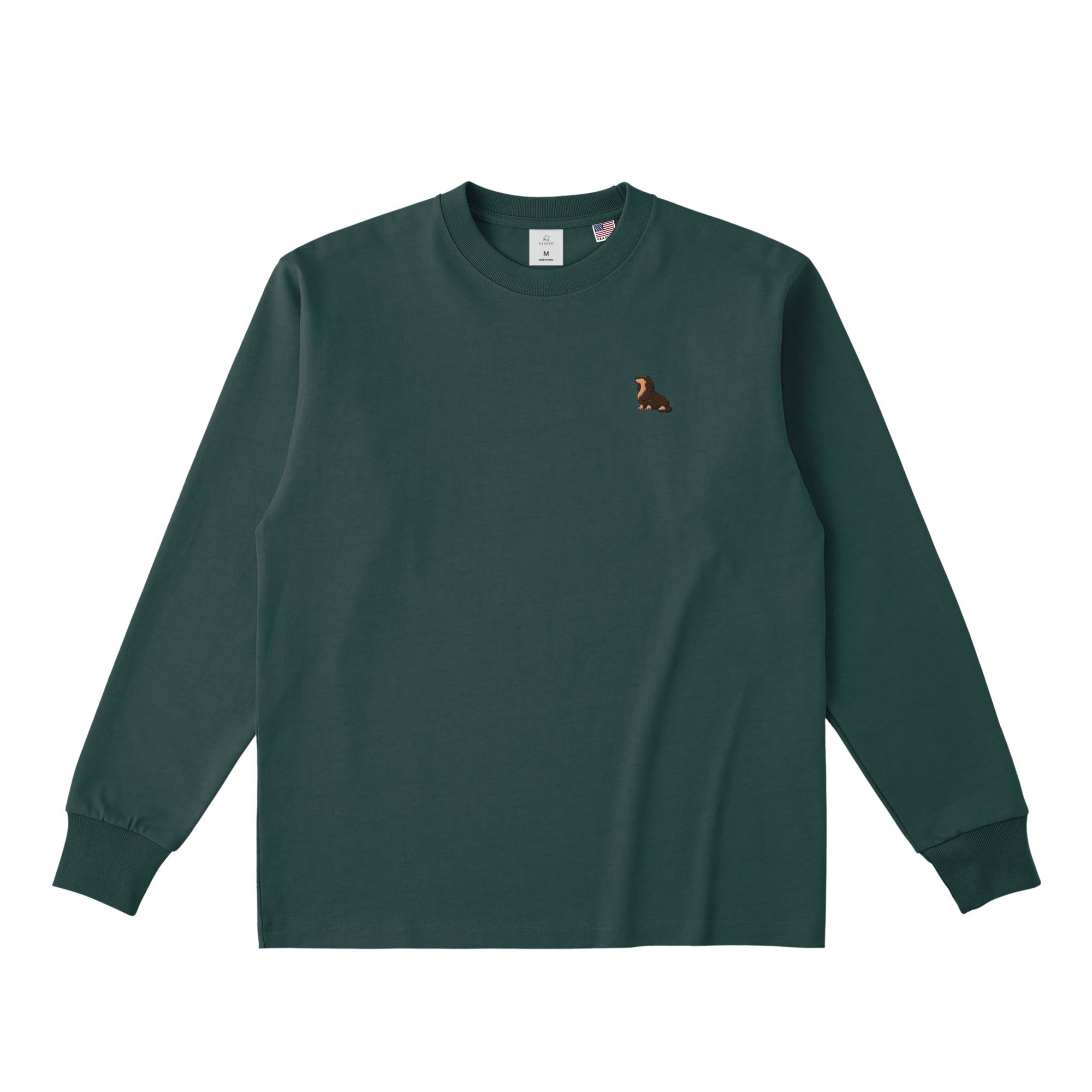 ロングスリーブTシャツ 厚手 ワンポイント刺繍 "ダックス チョコタン" dark-green image