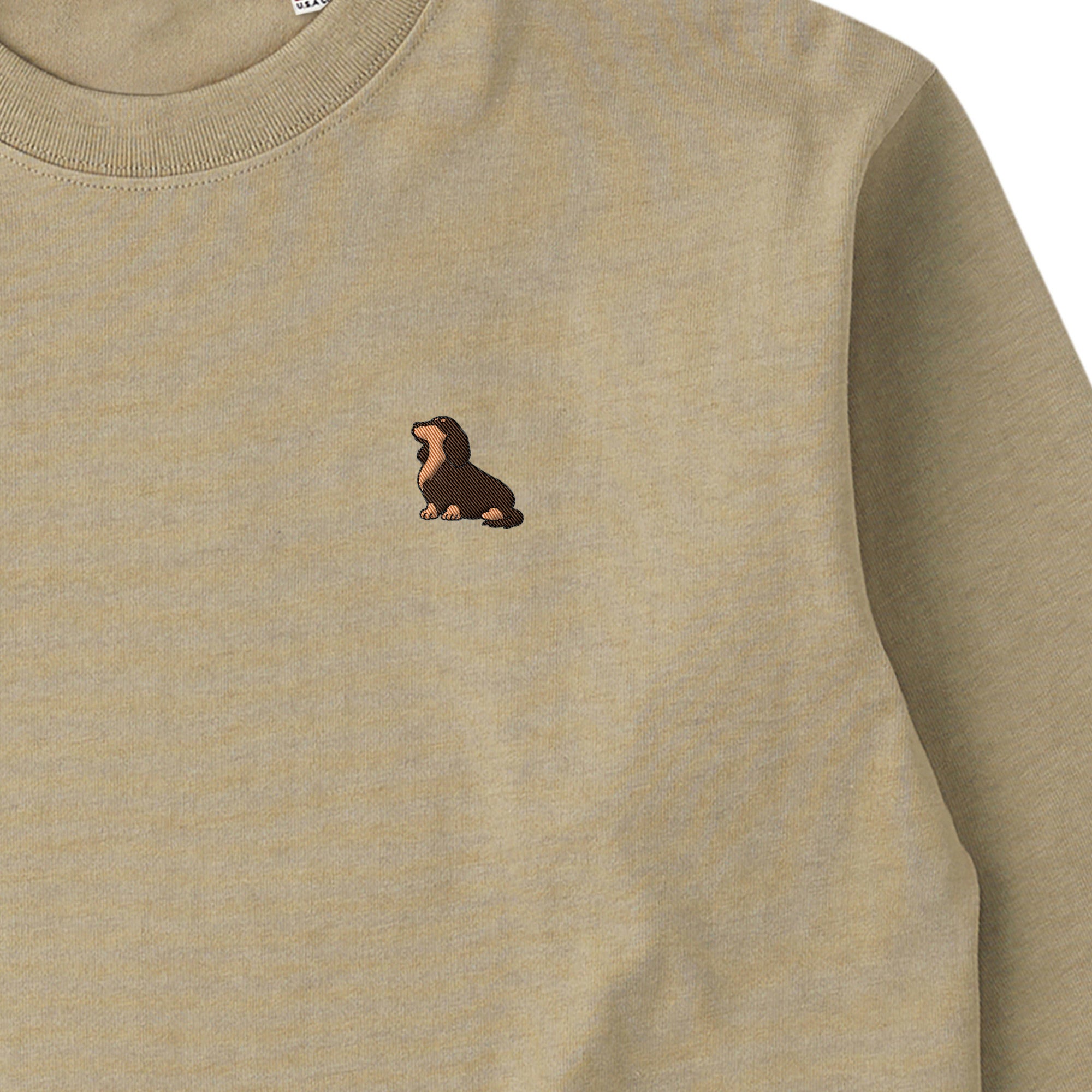 ロングスリーブTシャツ 厚手 ワンポイント刺繍 "ダックス チョコタン" dull-sand image
