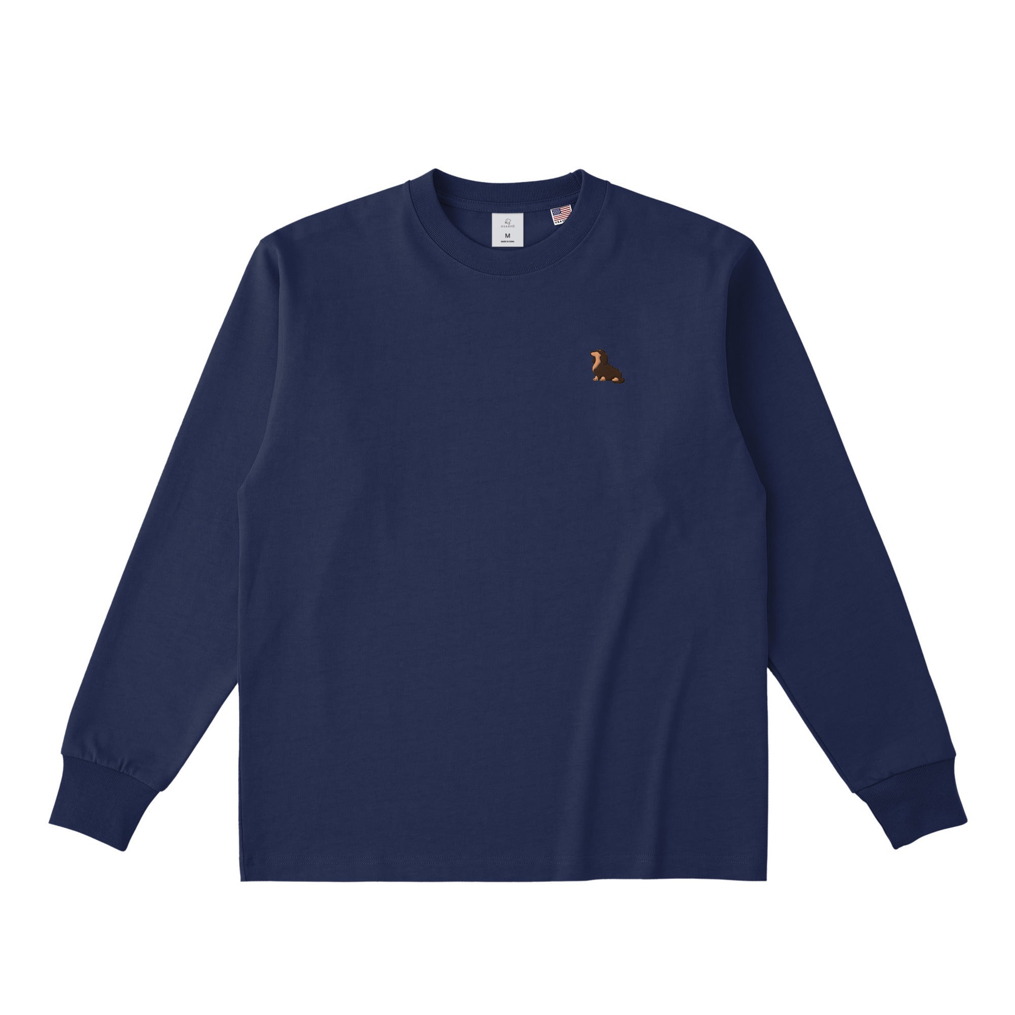 ロングスリーブTシャツ 厚手 ワンポイント刺繍 "ダックス チョコタン" navy image