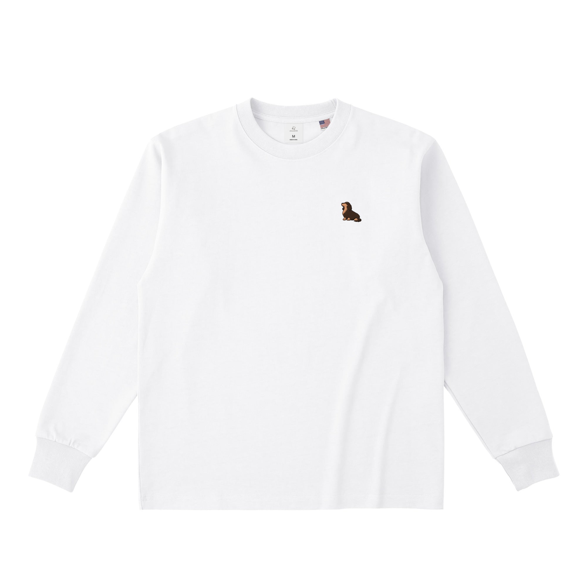 ロングスリーブTシャツ 厚手 ワンポイント刺繍 "ダックス チョコタン" white image