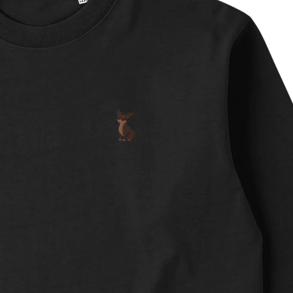 ロングスリーブTシャツ 厚手 ワンポイント刺繍 "チワワ チョコタン" deep-black image