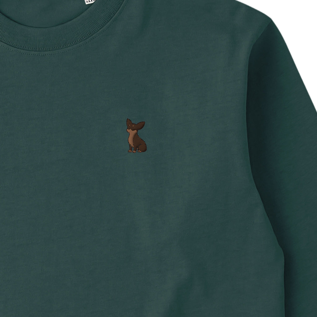 ロングスリーブTシャツ 厚手 ワンポイント刺繍 "チワワ チョコタン" dark-green image