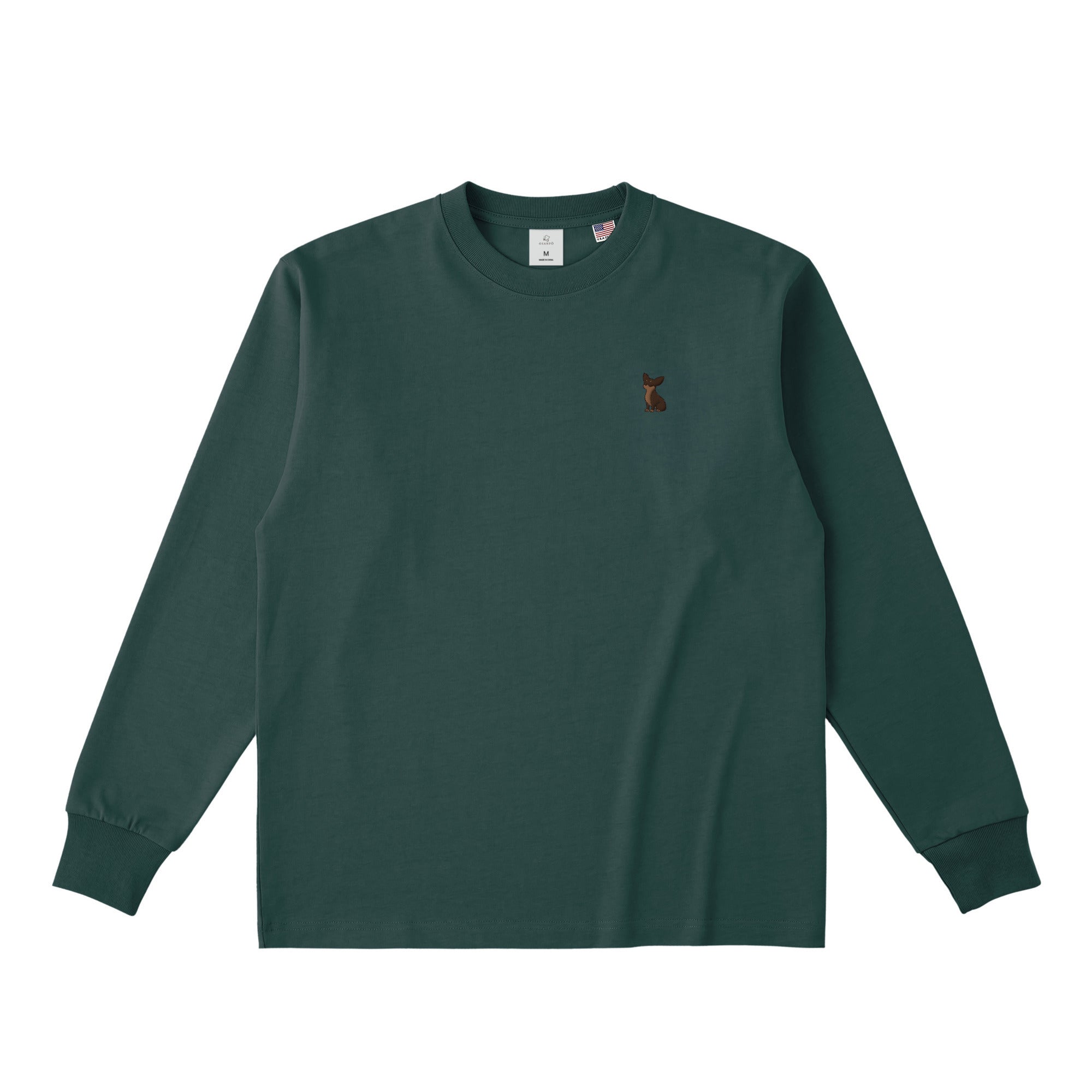 ロングスリーブTシャツ 厚手 ワンポイント刺繍 "チワワ チョコタン" dark-green image
