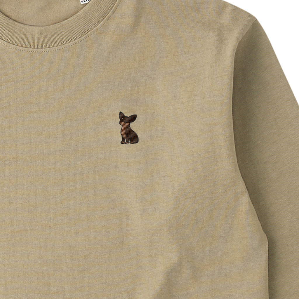 ロングスリーブTシャツ 厚手 ワンポイント刺繍 "チワワ チョコタン" dull-sand image