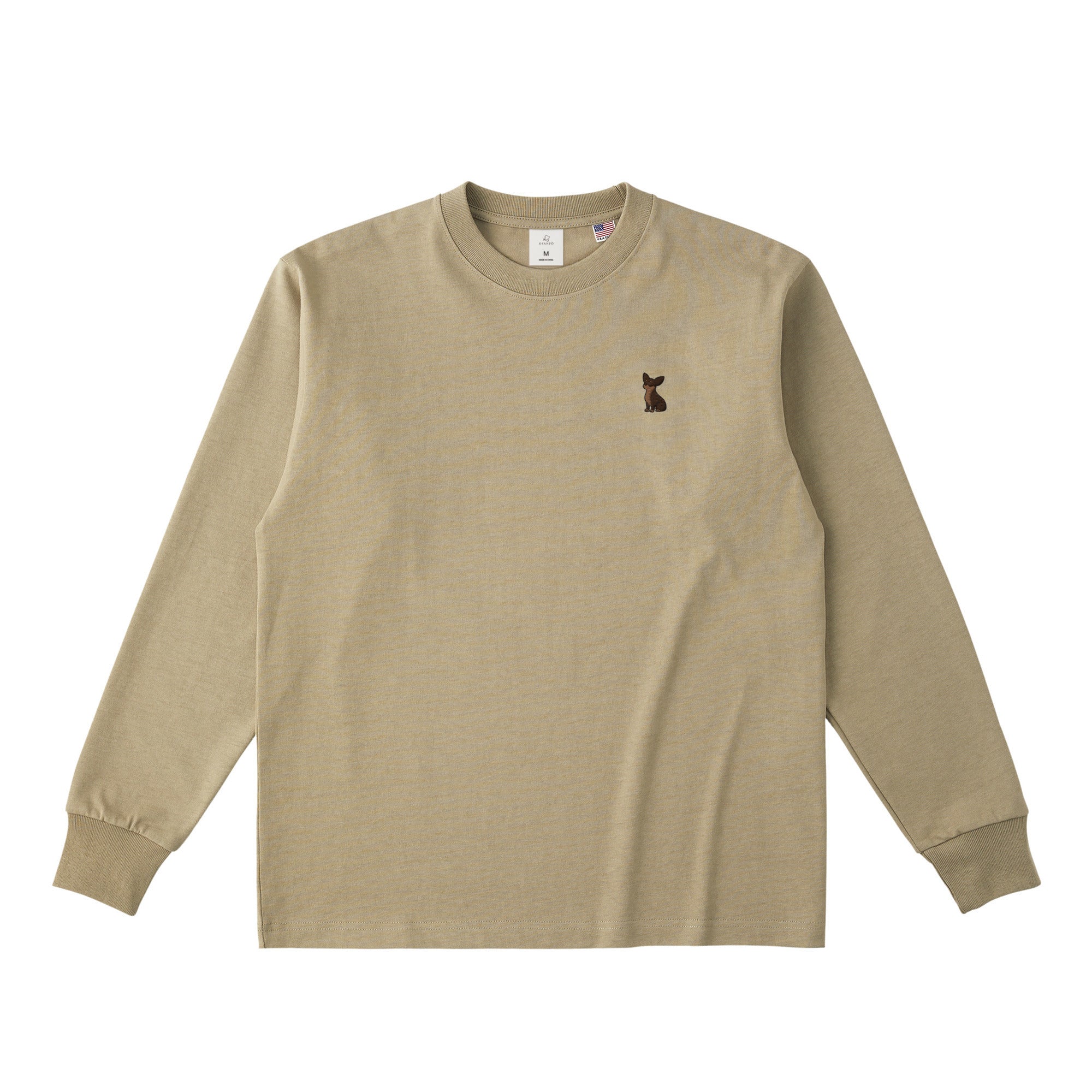 ロングスリーブTシャツ 厚手 ワンポイント刺繍 "チワワ チョコタン" dull-sand image