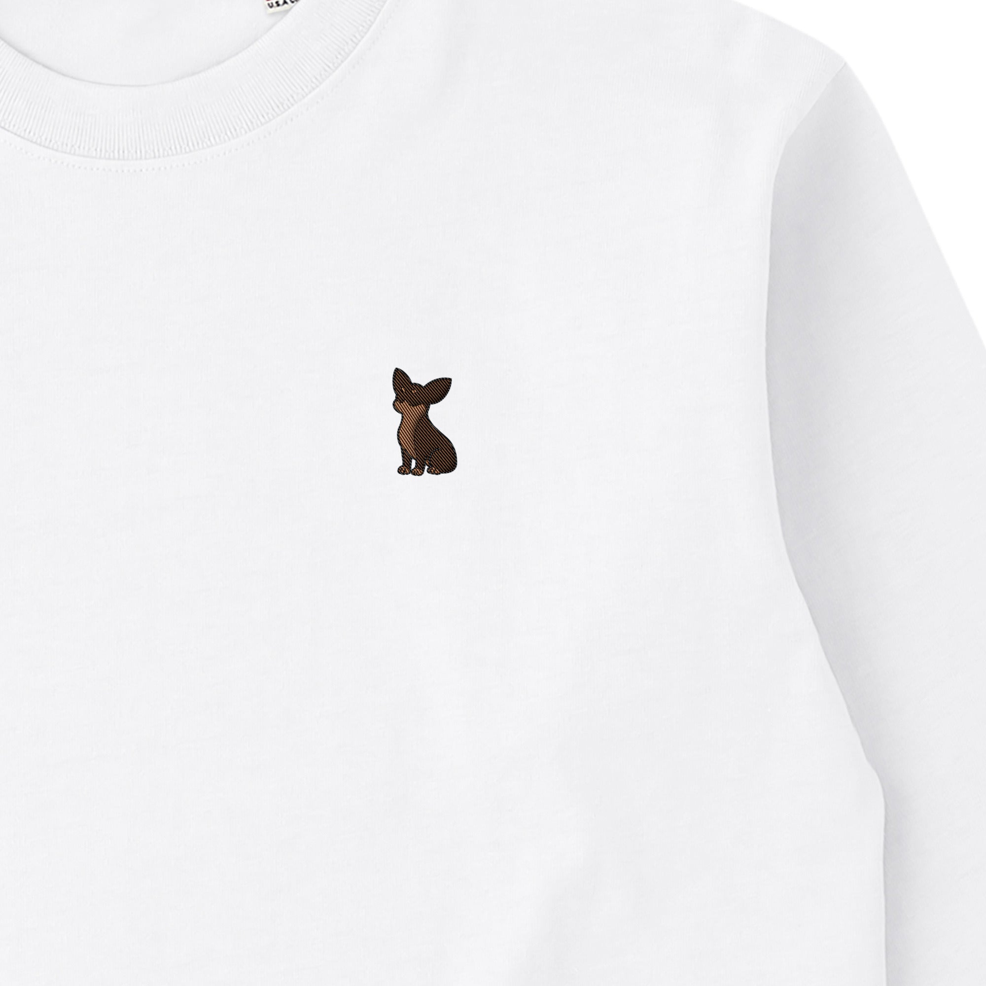 ロングスリーブTシャツ 厚手 ワンポイント刺繍 "チワワ チョコタン" white image