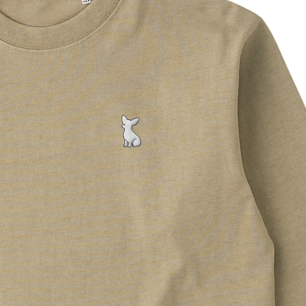 ロングスリーブTシャツ 厚手 ワンポイント刺繍 "チワワ ホワイト" dull-sand image