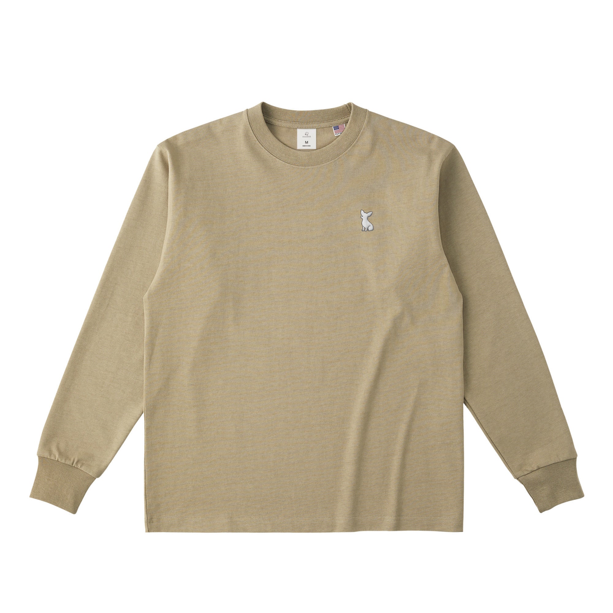 ロングスリーブTシャツ 厚手 ワンポイント刺繍 "チワワ ホワイト" dull-sand image