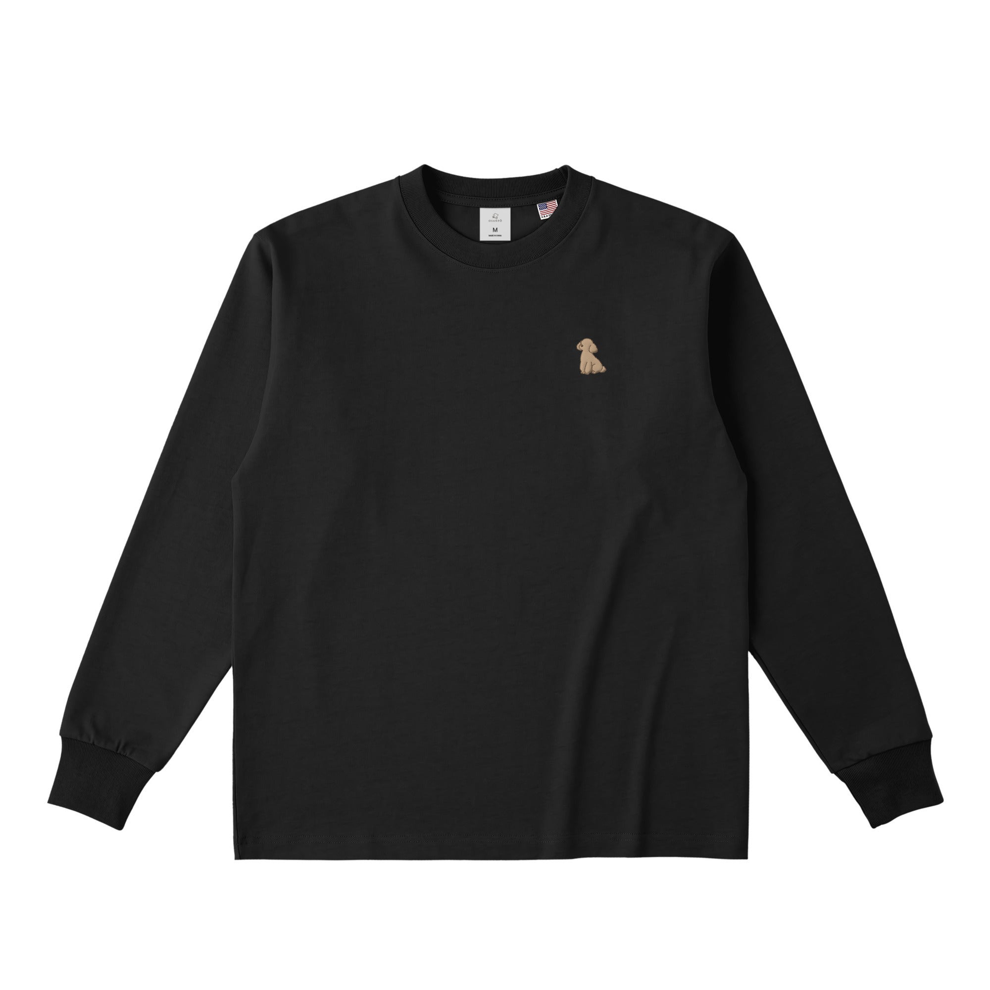 ロングスリーブTシャツ 厚手 ワンポイント刺繍 "トイプードル クリーム" deep-black image