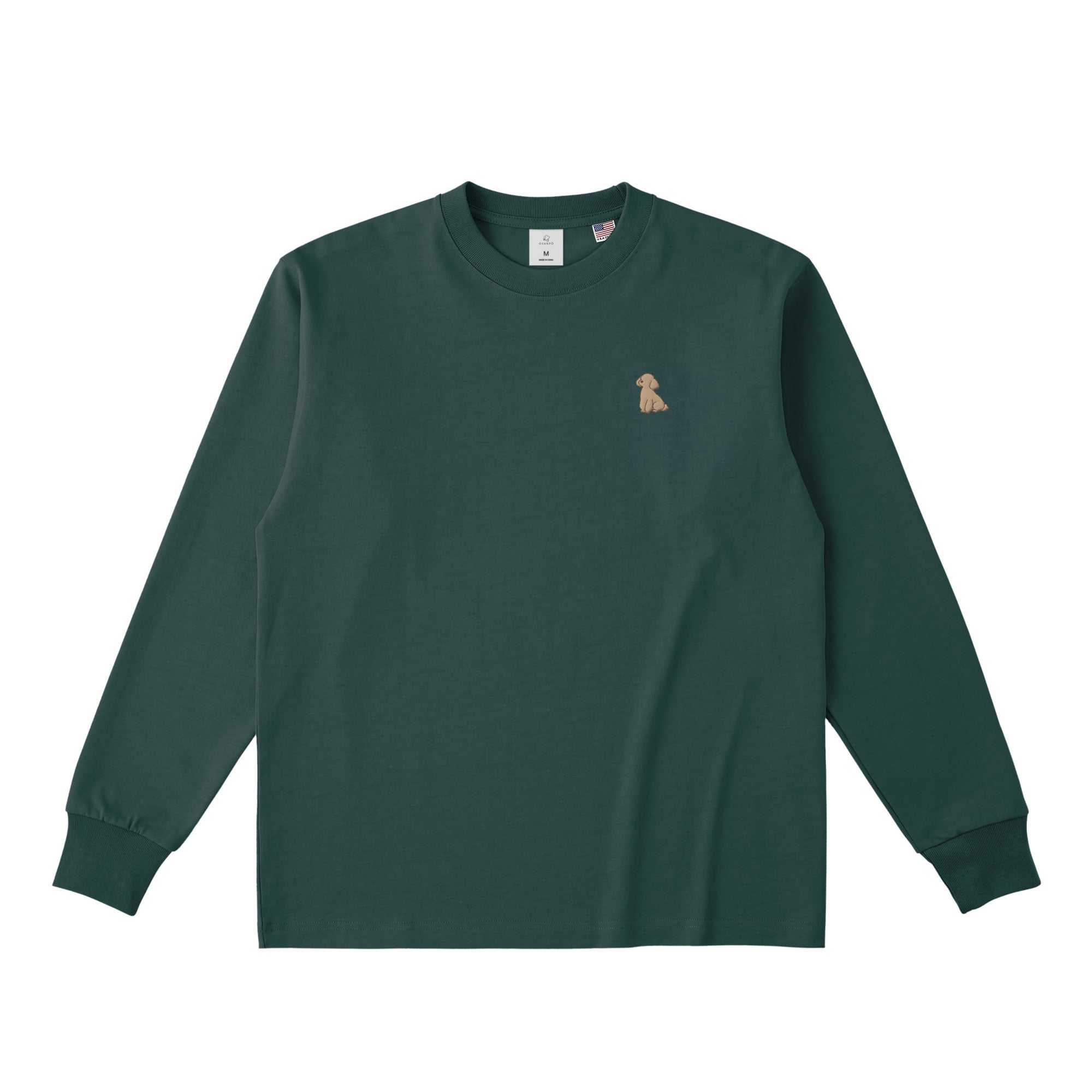 ロングスリーブTシャツ 厚手 ワンポイント刺繍 "トイプードル クリーム" dark-green image