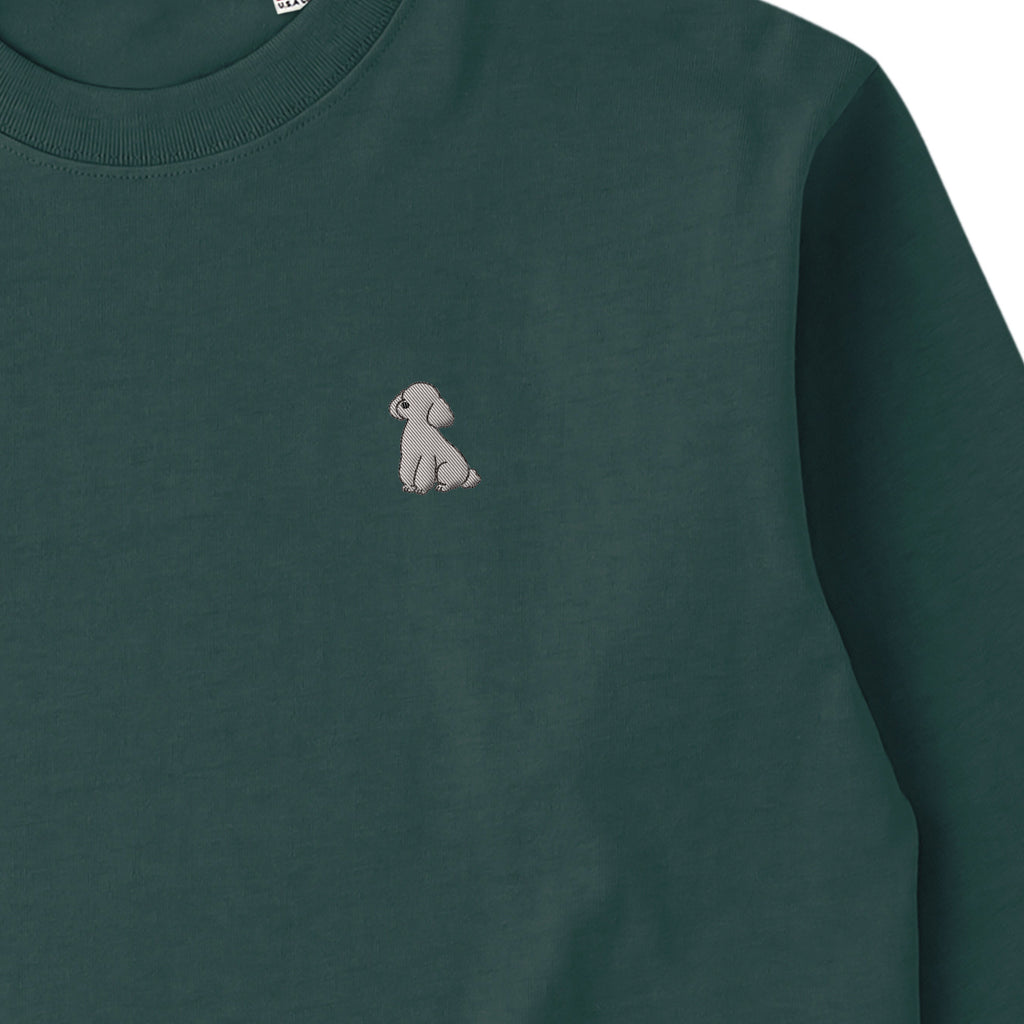 ロングスリーブTシャツ 厚手 ワンポイント刺繍 "トイプードル シルバー" dark-green image