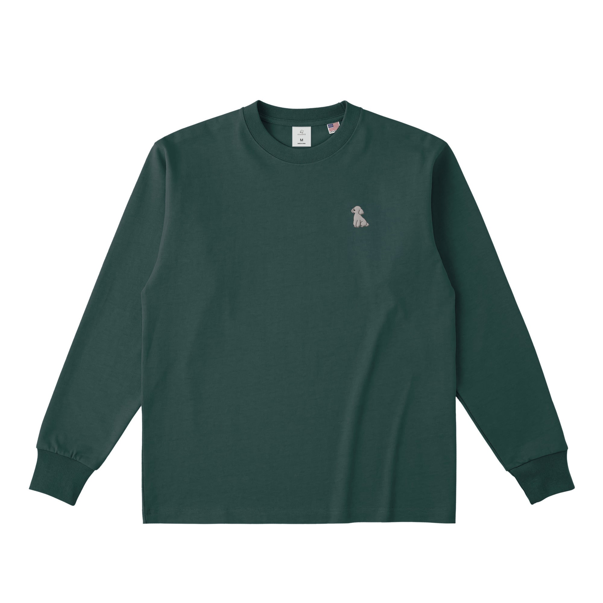 ロングスリーブTシャツ 厚手 ワンポイント刺繍 "トイプードル シルバー" dark-green image