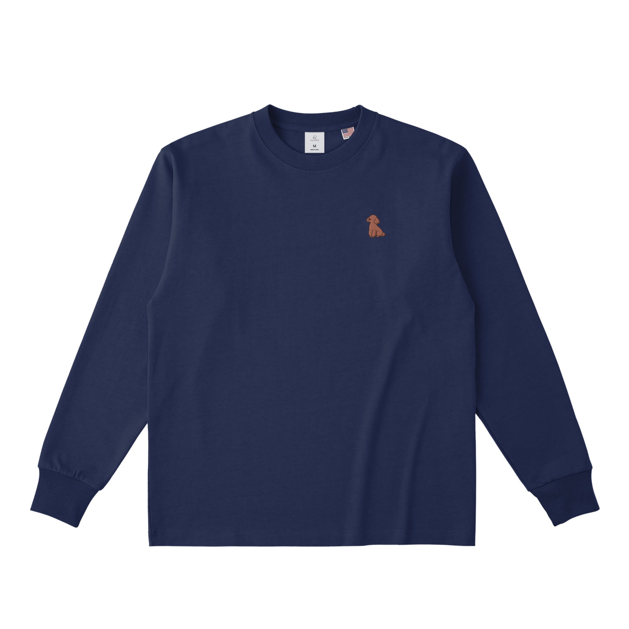 ロングスリーブTシャツ 厚手 ワンポイント刺繍 "トイプードル ブラウン" navy image