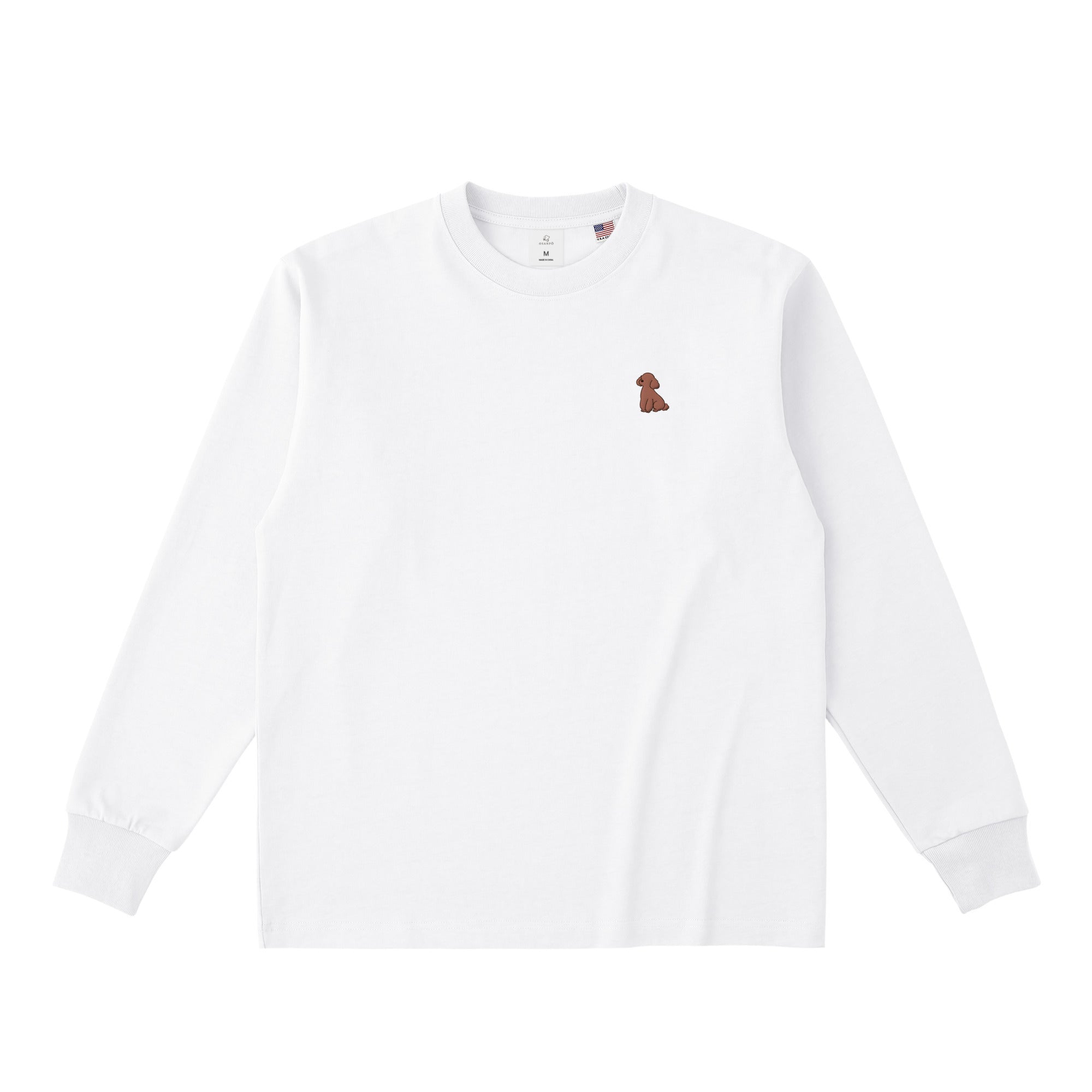 ロングスリーブTシャツ 厚手 ワンポイント刺繍 "トイプードル ブラウン" white image